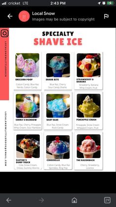 an image of ice creams on the app store's mobile screen, with text that reads specialty shave ice