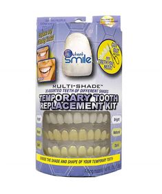 DON'T MISS OUT REPLACEMENT TEETH LASTS UP TWO YEARS TOOTH STAYS IN ALL THE TIME FAST AND EASY LOOK GREAT AGAIN IN MINUTES USE ON TOP OR BOTTOM TEETH GREAT TO USE WHILE WAITING FOR YOUR REGULAR DENTIST GET READY FOR THAT PERFECT PHOTO DIFFERENT COLORS OF TEETH TO HELP MATCH YOUR COLOR COMES WITH EASY FITTING INSTRUCTIONS COMES WITH ONE EXTRA PACKAGE OF FITTING BEADS FULL PATENTED PRODUCT SAFE TESTED PRODUCT Improve your smile with a realistic solution. 3 shades of teeth included. 30 individual te Denture Repairs, Fix Teeth, Temporary Tooth, Tooth Repair, Color Correcting Concealer, Laser Teeth Whitening, Fake Teeth, Tooth Replacement, Missing Teeth