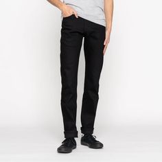 Weird Guy - All Black Comfort Stretch | Naked & Famous Denim – Tate + Yoko Modern High Rise Black Jeans, Modern Black Straight Jeans, Classic Black Rigid Denim Jeans, Black Selvedge Jeans With Straight Hem, Black Mid-rise Modern Jeans, Modern Black Mid-rise Jeans, Black Rigid Denim Bottoms With Straight Hem, Black Straight Jeans With Five Pockets, Straight Black Jeans With Five Pockets