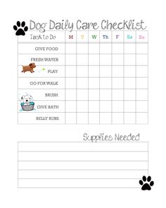 a printable dog daily care checklist