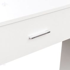 a white desk with a drawer on the bottom and an electronic device attached to it