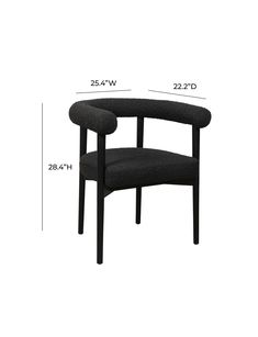 a black chair with measurements for the back and armrests to fit into it