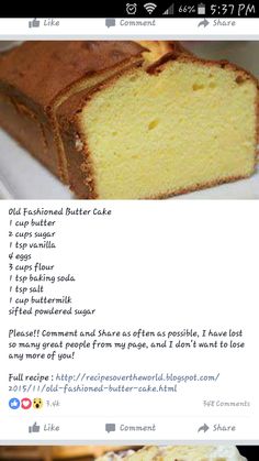 the recipe for this cake is shown in two different languages, and has been edited to be