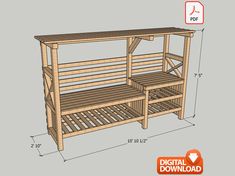 a wooden bunk bed frame with measurements for the top and bottom shelves on each side