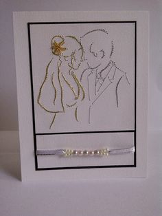 a handmade card with an image of a man and woman holding each other's hands