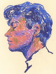 a drawing of a man with blue hair