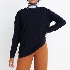 Big On Low-Key Cool, A Crewneck In An Easy Tunic Length Gets A Cozy Look And Feel From A Patchwork Of Cable Stitching In Merino Wool-Blend Yarns. True To Size. , Xs=00-0, L - Crewneck - Long Sleeves With Ribbed Cuffs - 60% Merino Wool, 40% Polyamide - Hand Wash, Dry Flat - Imported - T.B.D. Https://Poshmark.Com/Closet/Sift_style Easy Tunic, Knot Sweater, Wool Sweaters Womens, Textured Sweater, Madewell Sweater, Madewell Sweaters, Half Zip Sweaters, Knit Tunic, Merino Wool Sweater