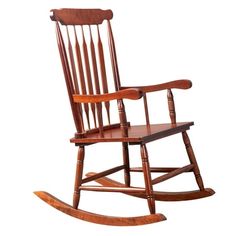 a wooden rocking chair on a white background