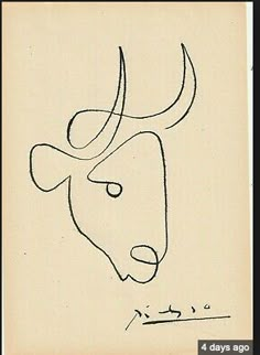 a drawing of a bull with long horns