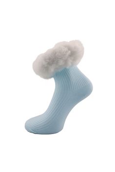 Keep your feet warm in style with these pale blue cotton socks featuring a contrasting white faux fur trim.  100% Natural Cotton 15% Acrylic 85% Modacrylic Cloud Jumper, Fur Socks, Fur Clothes, Pink Board, Ballet Doll, Drippy Outfit, Slouch Socks, Corset Fashion, Fur Clothing