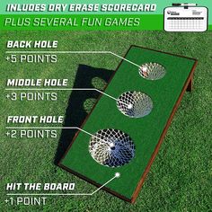 the instructions for how to play an inflatable soccer game on grass with balls and net