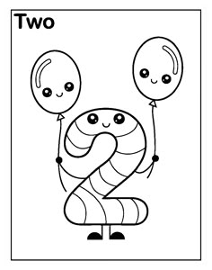 the letter two coloring page with balloons and an image of a snake on it's back