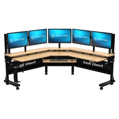 four computer monitors sitting on top of each other in front of a white background with the words boundary bench below them