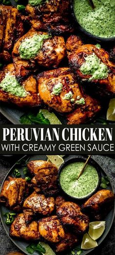 the cover of peruvian chicken with creamy green sauce