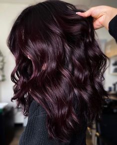 Late Summer Hair Color Brunette, Fall Hair Color For Brunettes Dark, Brunette Purple Highlights, Darkest Red Hair, Fall Purple Hair, Burgundy Purple Hair, Burgundy Highlights On Dark Hair, Light Burgundy Hair, Purple Burgundy Hair