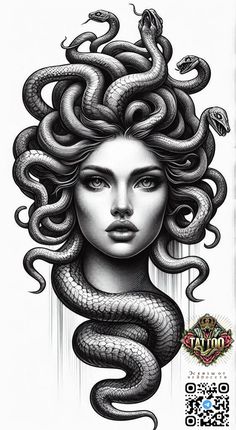 a drawing of a woman with snakes on her head