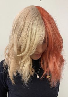 Hair For Spring, Bleached Blonde Hair, Half Dyed Hair, Bleached Blonde, Half And Half Hair, Split Dye, Two Toned Hair, Split Dyed Hair, Bleach Blonde Hair