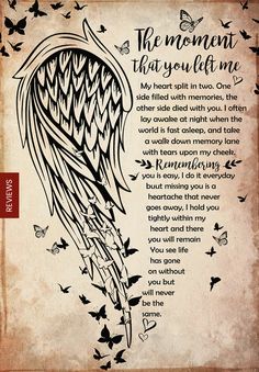 a poem written in black ink with an angel wings and butterflies around it on parchment paper