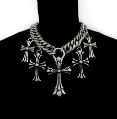 PRAISE ME - High Quality Silver Stainless Steel Statement Necklace with 5 Crosses, Large, Medium, Small Size Gothic Punk Edgy Crosses * Stainless Steel Chain & Charms * Includes a 3" extension for adjustability * Handmade in Los Angeles Upside Down Cross Necklace, Upside Down Cross, Gothic Punk, Expensive Jewelry, Steel Chain, Stainless Steel Chain, Cross Necklace, Jewelry Necklace Pendant, Statement Necklace