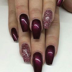 ♡ American Nails, Gold Acrylic Nails, Cherry Nails, Rose Gold Nails, Burgundy Nails, Super Nails, Trendy Nail Art, Pink Nail