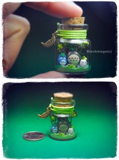 two pictures of a small jar with coins in it