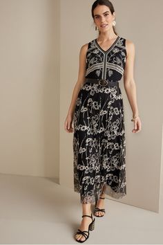 An embroidered mesh overlay brings dreamy detail to this sleeveless maxi dress. A slim-fitting silhouette, hidden side zipper and V-neckline keep the look timeless. Soft Surroundings Dresses, Floral Shop, Velvet Fashion, Mesh Overlay, Vacation Dresses, Soft Surroundings, New Tops, Sleeveless Maxi Dress, Jean Coat