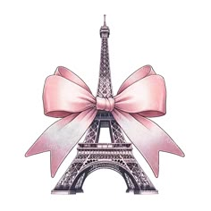 the eiffel tower is adorned with a pink bow