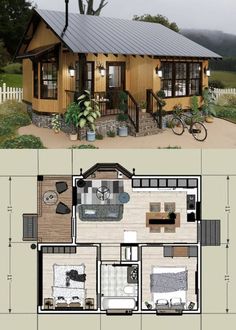 a small house with two floors and an open floor plan