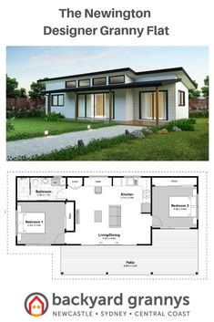 the newington designer granny flat floor plan is shown in this image and it's measurements