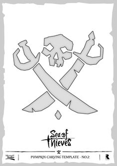 a paper cut out of two swords with the words sea of thieves written in cursive writing