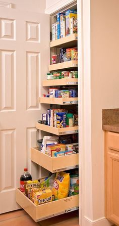 the pantry is stocked with various food items