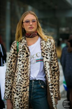 Romee Strijd by STYLEDUMONDE Street Style Fashion Photography Gucci Leopard, Romee Strijd, Street Style 2017, Nail Services, Model Street Style