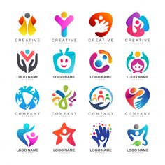 colorful logos with hands and people