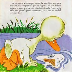 a book with an image of a duck swimming in the water and another duck looking at it