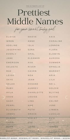 a poster with the names of some people in front of water and sky at sunset