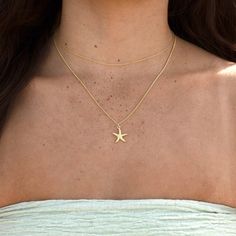 The statement piece in our VALERIE x SALTY GEM collection. The perfect starfish necklace named after Costa Rica itself. The perfect length to stack or wear solo. 14K Gold-Plated 100% Sterling Silver Base Nickel free Hypoallergenic Pearl Clasp 18" Chain 2" Extender Tarnish Resistant 15mm charm Free Shipping on Orders $7 Beachy Necklaces, Beachy Necklace, Pearl Clasp, Starfish Necklace, Bits And Bobs, Things To Buy, Costa Rica, Starfish, Silver Necklaces