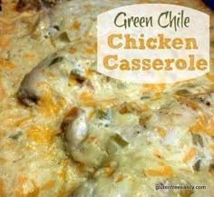 green chile chicken casserole with cheese on top