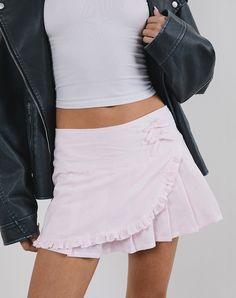 Monana Wrap Micro Skirt in Light Pink Light Pink Outfit, Pink Wishlist, Light Pink Skirt, Frilled Skirt, Light Colours, Wardrobe Wishlist, Pink Wrap, Micro Skirt, Spring Clothes