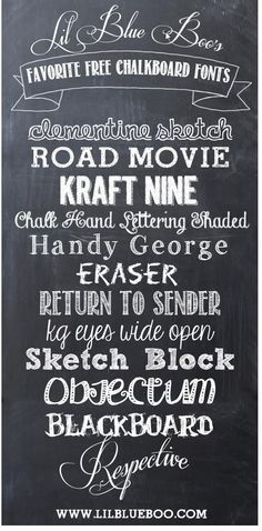 a chalkboard sign that has different types of writing on it, including words and numbers