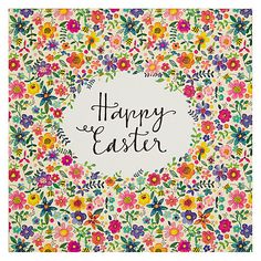 an easter card with colorful flowers and the words happy easter written in black on it