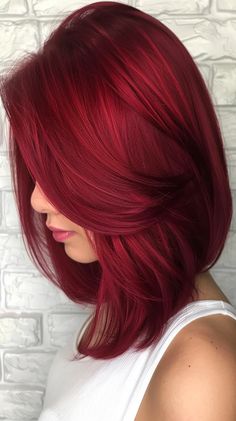 Ruby Hair Color, Short Cherry Red Hair, Vivid Red Hair Color, Medium Length Red Hair, Fire Red Hair, Hair Color Red