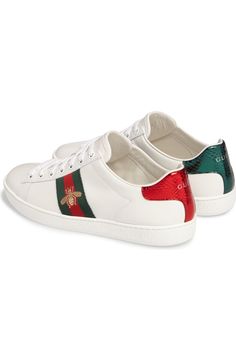 Gucci New Ace Sneaker (Women) | Nordstrom Gucci House, Gucci Ace Sneakers, Bee Embroidery, Shoes Gucci, Gucci Sneakers, Gucci Shoes, Leather Sneakers, Italian Leather, Womens Shoes Sneakers