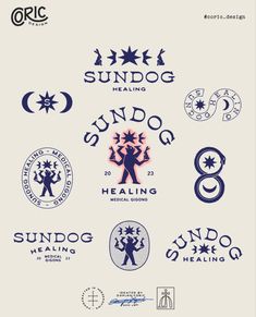 various logos for sundog and other health related products are shown in this graphic design