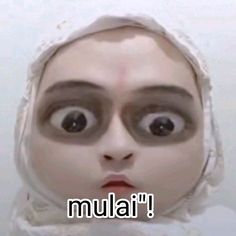 an animated image of a woman's face with the words mulai on it