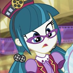 a cartoon character with blue hair and glasses