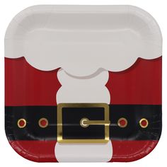 a paper plate with santa claus's head on it and gold trimmings