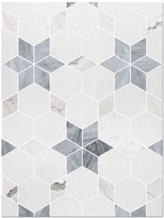 a white and grey marble mosaic tile pattern with hexagons in the middle