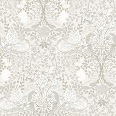 a white and grey wallpaper with flowers