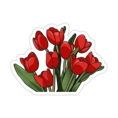 a bunch of red tulips sticker on a white background