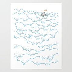 a drawing of a bird flying in the sky above clouds art print by artist and photographer michael